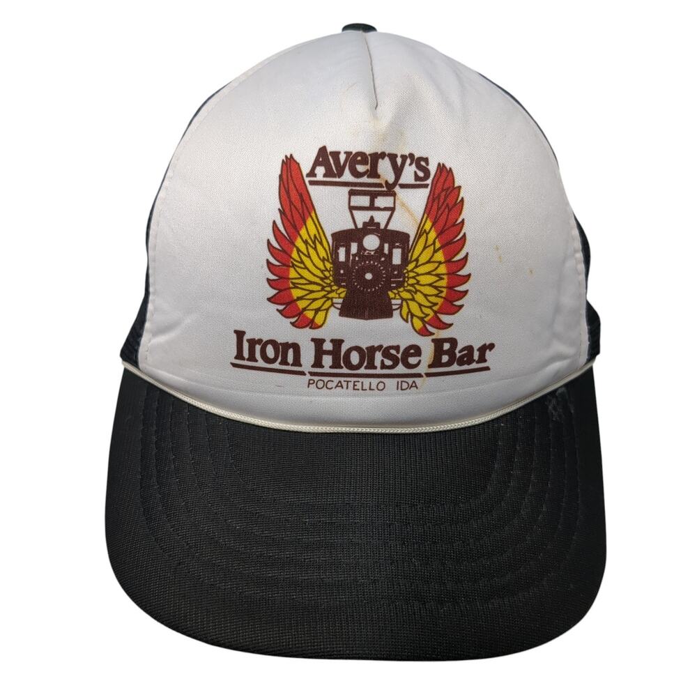 Avery's Iron Horse Bar Snapback Trucker Hat Black One Size Mesh Back Civic Caps